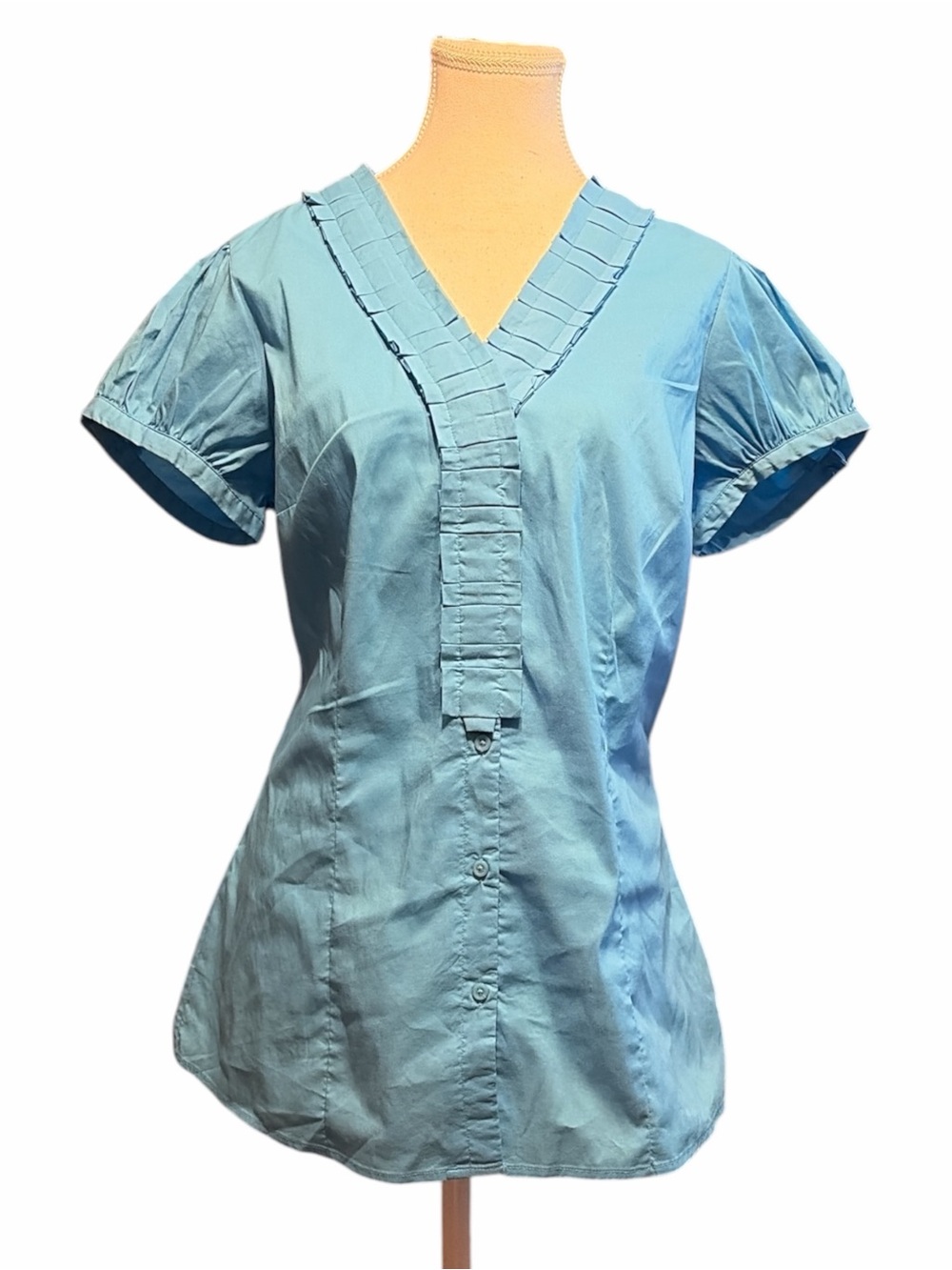 The Limited Sky Blue Pleated V-Neck Button-Down Blouse